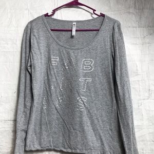 Fabletics Grey Long Sleeve Tee Foil Spellout Sz Lg